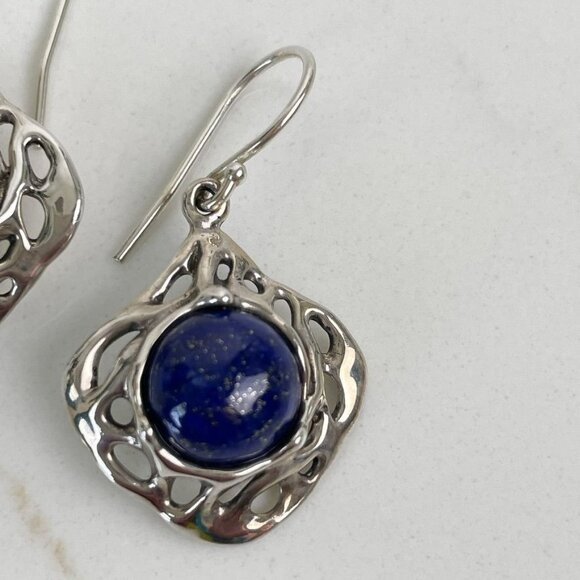 Hagit Gorali Sterling Silver Earrings Blue Lapis Lazuli Dangling Dangle Drop - Picture 3 of 4